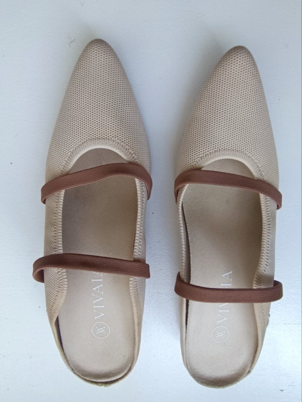 VIVAIA Elle Pointed-Toe Knit Mules Beige Size 8 - Picture 3 of 13
